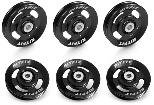 RitFit Aluminium-Riemenscheibe für Fitnessgeräte, 2-teilig/6-teiliges Set, Riemenscheiben-Befestigung, 90 mm Aluminium-Legierung, Kugellager, Fitness-Riemenscheibe für Zuhause, Fitnessstudio, Schwarz
