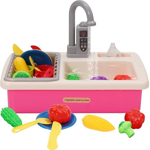 Spielspüle Kinder,Küchenspüle Spielzeug Set mit Wasserkreislauf,Elektrischem Wasserhahn,Rollenspiel-Kinderwaschbecken,Spielzeug Zubehör Küche Rollenspiel für Kinder 3+