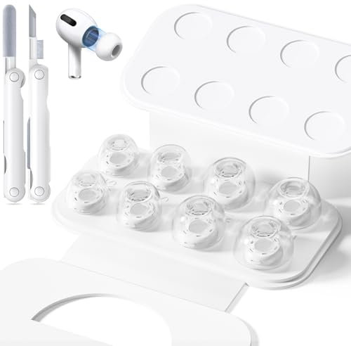 4 paia di punte di ricambio per Airpods Pro 1/2 con foro per la riduzione del rumore, auricolari in silicone per Airpods Pro con set di pulizia e scatola di stoccaggio portatile, trasparenza