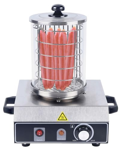 220 V 350 W kokkorvvärmare rostfritt stål korvkokare korvvärmare justerbar temperatur 86–185 ℉ glascylinder korvmaskin Hot-Dog professionell maskin med lock 28 x 26 x 35,5 cm