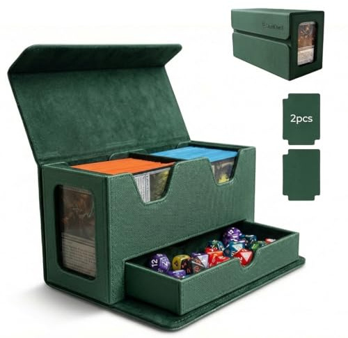 DeckDwell Double deck box, mtg commander box with 2 Commander Display & 1 Dice Tray, Fits 200+ Double Sleeved, tcg deck box for CCG TCG Sports