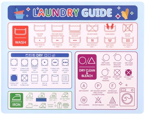 Imán de símbolos de lavandería, símbolo de lavandería, fácil cuidado de la ropa para el hogar, lavanderías, dormitorios, lavado, secado, planchado, impermeable, guía de habitación y accesorios para