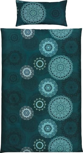 Erwin Müller Bettwäsche Mako-Satin Mandala Petrol Größe 40x80 cm / 155x220 cm - feinfädig, temperaturausgleichend, atmungsaktiv, 100% Baumwolle, mit Reißverschluss