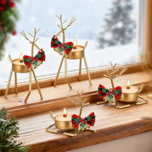 ARONRAVE Portavelas de Navidad 4 piezas Candelabros de Navidad Negro Candelabros Decoración navideña Mesa Decoración de Reno Decoración de Adviento Portavelas Navidad Salón Alféizar de ventana