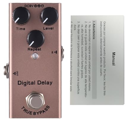 Effets de guitare pédale retard numérique avec un vrai niveau de dérivation Time Time Repeal Controls Knob DC 9V 6.35 mm Interface de sortie d'entrée Guitare Délai numérique Effet