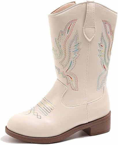 FQLGJMY Ragazze Cowgirl Stivano il Polpaccio Medio Tacco Ricamo Etnico Glitter Principessa Scarpe da Equino Primavera Autunno Inverno Per Bambini Unisex Party Cosplay Costume Ball