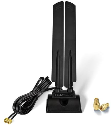 Eightwood WiFi 6E Antenne 2.4GHz 5GHz 6GHz WLAN Antenne Signalverstärkung Tri-Band RP-SMA + SMA Adapter mit 2M Verlängerungskabel für WLAN Karten PCI Karte PC Router Bluetooth Mainboard