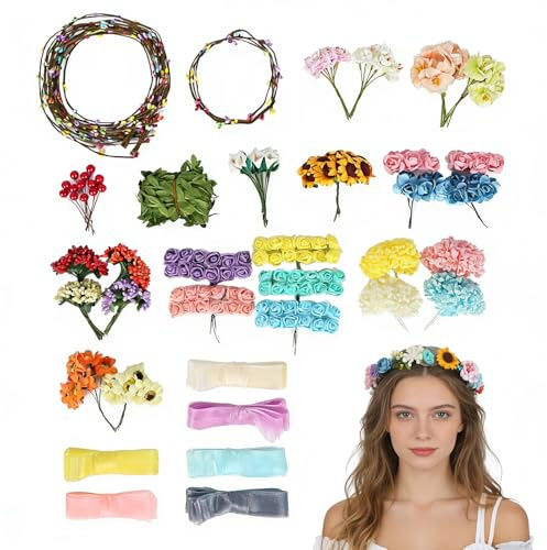 Blumenkranz Bastelset, Blumenkranz Haare Deko DIY Bastelset, Machen Sie Ihren Eigenen Blumengirlande, Blumenstirnband, Girlande, Haarschmuck, Geschenk für Hochzeit, Geburtstag, Party