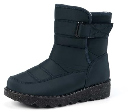 Stivali Gomma Imbottiti Donna da con Finitura a Punta Quadrata E Suola Piatta Tacco Quadrato Largo 4,5 Cm Chiusura Cerniera Interna. Scarpe (Blu,40)