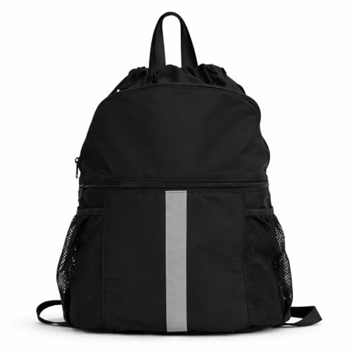 PPZ Sport Rucksack Unisex Schwarz, 25L Leichter Tagesrucksack mit Kordelzug, Wasserabweisender Freizeit- & Sportrucksack mit Reißverschluss, Für Alltag, Reisen & Outdoor