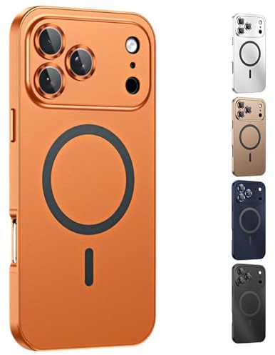 for iPhone 17 Pro Max Magnetic Charging Aluminum Metal Bumper, Snap Frame Phone Case, Full Camera Protection & Mechanical Lock for iPhone 17/16/15 Series Case (17 PRO,Orange)