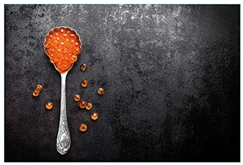 Wallario Küchenrückwand selbstklebend 90 x 60 cm, Motiv: Löffel mit rotem Kaviar | Spritzschutz abwischbar & pflegeleicht