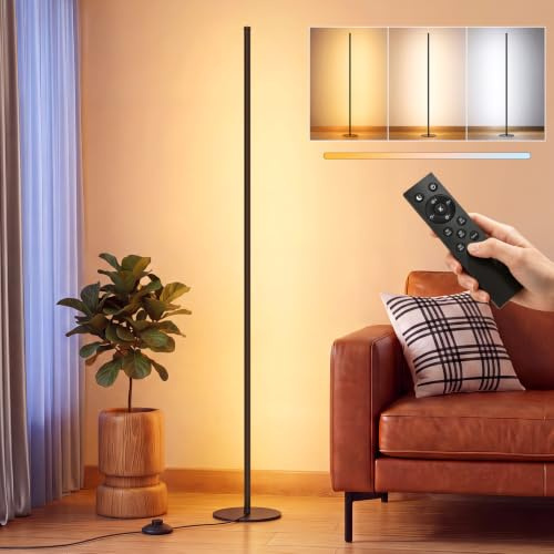 LED Stehlampe Wohnzimmer Dimmbar - 150cm Modern Stehlampe mit Fernbedienung 2700-6500K, Timing-Funktion Indirekte Beleuchtung Wohnzimmer Ecklampe für Schlafzimmer Gaming-Zimmer Deko - Schwarz 1 Stück