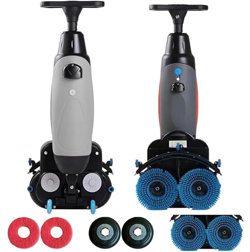 Machine de nettoyage de sols professionnelle, autolaveuse et polisseuse compacte autoportée, balai électrique sans fil de 43 cm (17 pouces) pour le nettoyage des sols en carrelage, marbre et