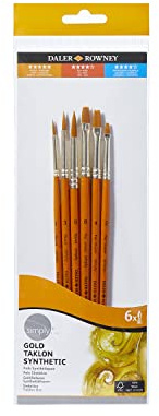 Daler-Rowney Simply Acrylic Brush Set 6 Assorted Brushes | Synthetic Hair, Short Handles, Assorted Brushes, For Entry-Level Artists & Hobbyists