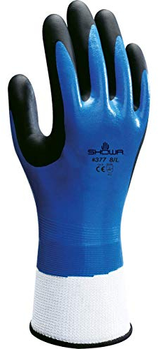 SHOWA 377, Nitrilschaum, Nitril – Beschichtung, Mehrzweck, Blau mit schwarzer Handfläche, 7/M
