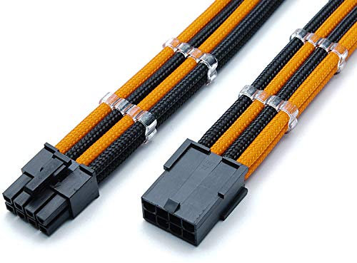 Shakmods 8 Pin ATX CPU Motherboard Sleeved Extension Cable 30cm + 2 Cable Combs (Orange & Black)
