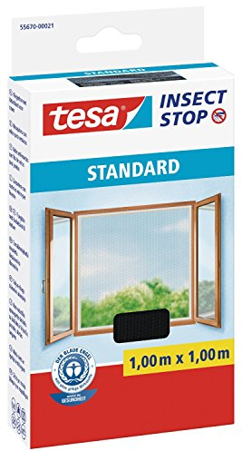 tesa® Insect Stop Fliegengitter STANDARD für Fenster, nahezu durchsichtig (1,00 m x 1,00 m / 4er Pack, anthrazit)