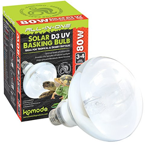 Komodo Solar D3 UV Basking Bulb Heat and Light Bulb for Desert & Tropical Reptile Habitats, Terrarium & Vivarium Lighting 80W