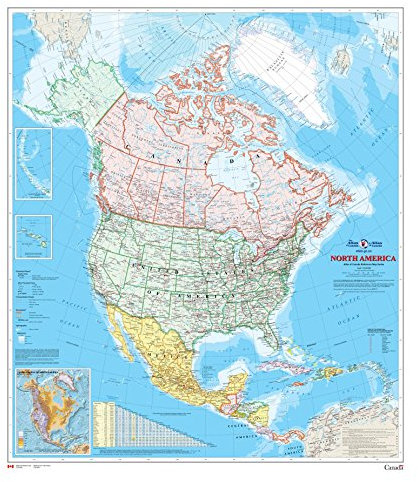 North America Wall Map - Atlas of Canada - 34 x 39 Paper