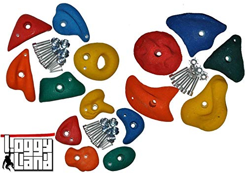 Loggyland Klettersteine Set - 15 Klettersteine Formen aus massivem Kompositmaterial mit hoher Griffigkeit auch bei Nässe