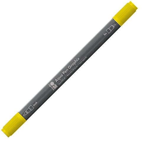 Marabu 01450003019 - Aqua Pen Graphix gelb, Aquarellfilzstifte mit brillanter Farbe, wasserbasierte, lichtbeständige Pigmenttusche, mit Doppelspitze, aquarellierbar auf Aquarellpapier