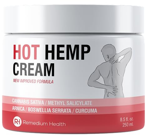 Remedium Health Active Hot Hemp Cream Natural Formula for Joints, Muscles, Neck, Shoulders, Elbows, Back, HIPS, and Knees. Deep Heat Sensation. Rich in Natural Extracts. (250ml)
