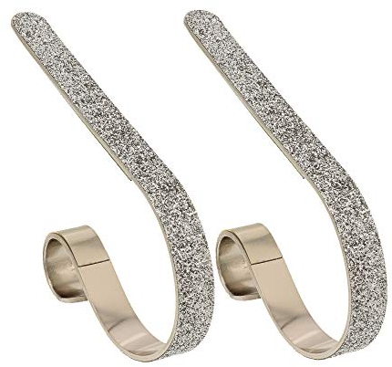Haute Decor The Original MantleClip® Strumpfhalter – 2 Stück (Silber Glitzer) – Weihnachtsstrumpf-Aufhänger für Kaminsims bis 7,6 cm Dicke