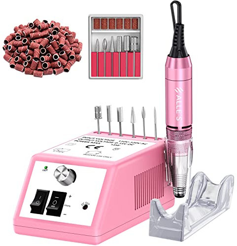 Electric Nail Files,Professional Electric Nail Drill 30000 RPM Efile Buffer Manicure Grinder Tool for Acrylic Gel Nails with Nail Drill Bits Set and Sanding Bands (Pink)