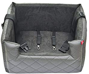 BOUTIQUE ZOO Exclusive Hunde Autositz | Autositz für Hunde, Katzen, Haustier | Rückbank, Beifahrersitz | Hundebett, Hundetasche | Kunstleder | Farbe: Grau | Große: L (57x50 cm)