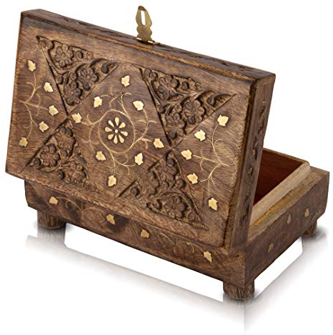 The Great Indian Bazaar Handgefertigte, dekorative Schmuckschatulle aus Holz mit Schloss und Schlüssel, Schmuck-Organizer, Andenken-Box, Schatztruhe, Schmuckhalter, Schlossbox, Uhrenbox, 20,32 x 12,7