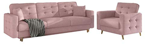 MOEBLO Couchgarnitur 3+1 Sofa 3-Sitzer + Sessel Sofa Garnitur Stoff Glamour Wohnlandschaft - Aslan (Rosa (Soro 61))