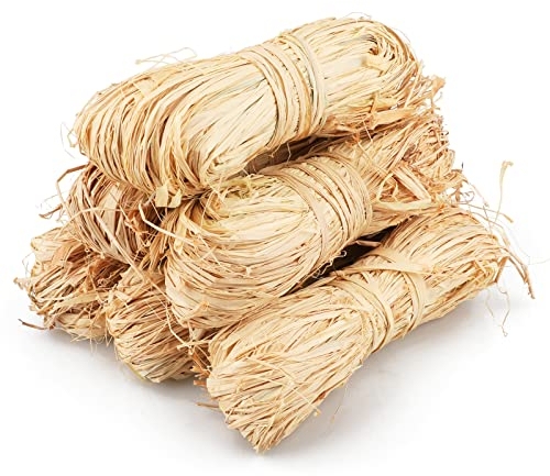 jijAcraft Cinta Rafia Natural de 300g, Cuerda de Rafia Marrón Claro para Decoración de Regalo Tejer Manualidades Ramos Floristería (50g/paquete)