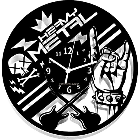 Instant Karma Clocks Wanduhr Heavy Metal Batterie Gitarre Bass Trommel Musik Musikliebhaber Ø30cm