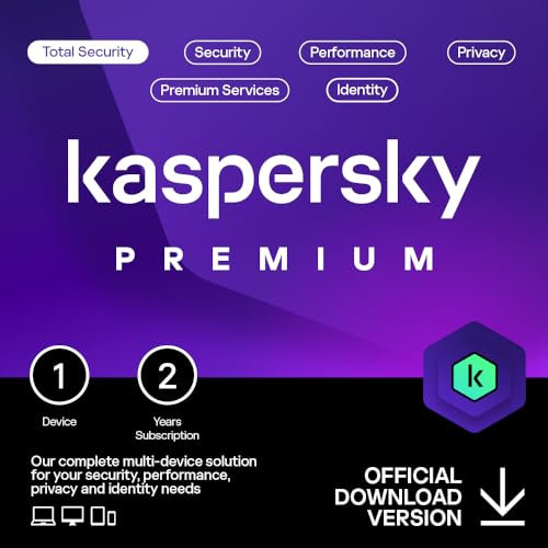 Kaspersky Premium Total Security 2025 | 1 Device | 2 Years | Anti-Phishing and Firewall | Unlimited VPN | Password Manager | Parental Controls | 24/7 Support | PC/Mac/Mobile | UK Online Code