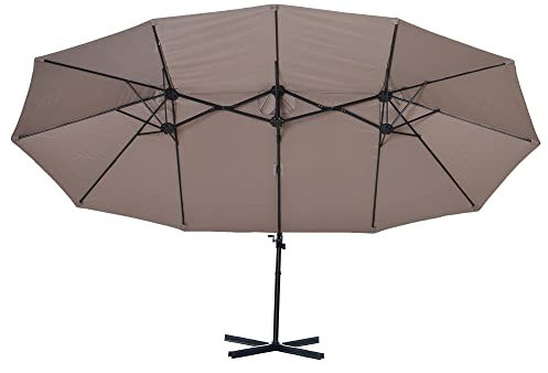 Outsunny Sombrilla Doble Parasol Grande Inclinable para Jardín con Manivela Abrir y Cerrar Fácilmente 12 Varillas de Acero Ofrece Una Alta Estabilidad 270x440x250 cm Marrón y Negro