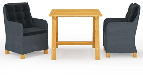 vidaXL Gartenmöbel Set 3-TLG. Gartengarnitur Gartenset Sitzgarnitur Sitzgruppe Gartentisch Esstisch Gartensessel Gartenstuhl Tisch Stühle Dunkelgrau