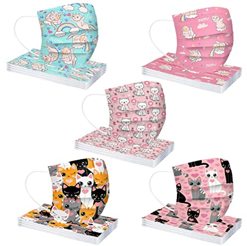 DeaAmyGline 50 Stück Mundschutz Kinder Einweg 3-lagig mit Motiv Bunt Mund-Nasen-Schutz Cartoon Druck Atmungsaktiv Mund-Tuch Bandana Halstuch Schals für Mädchen Jungen