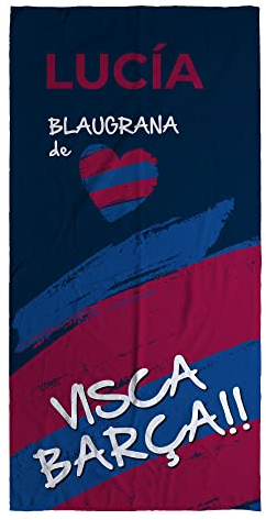 LolaPix Toalla Barcelona. Toallas Personalizadas. Toallas de Futbol con Nombre. Toalla Personalizada Playa. Regalos Personalizados con Nombre. Varios diseños y tamaños.