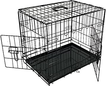 Bunny Business Underdog Hundekäfig aus Metall, zusammenklappbar, mit 2 Türen, kaufester Kunststoffboden, robuste Trainingslösung für Welpen, 76,2 cm, Größe M, Schwarz