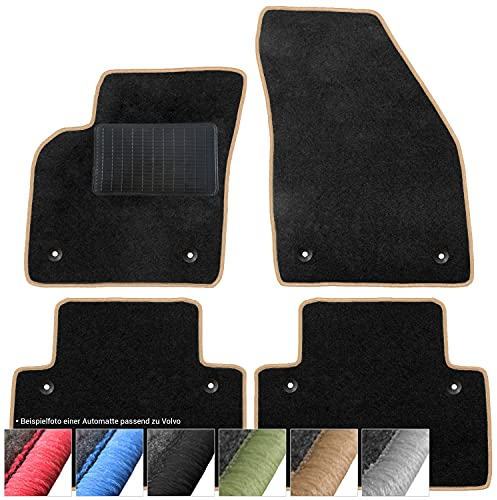 moto-MOLTICO Fußmatten Auto - Velours Autoteppiche passend für Volvo C70 II (2006-2013) - 4-teiliges Set - Schwarze Automatten mit Beigen Ziernähten