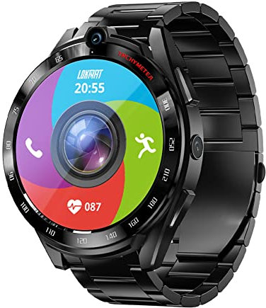 HUIKDY 4G Smart Watch Android 11.0 Fitness GPS Sport Wristwatch 1.6 Touch Screen Bluetooth Activity Tracker Call Video 5MP+8MP Dual HD Camera Watches 6GB+128GB,SIM Card (B)