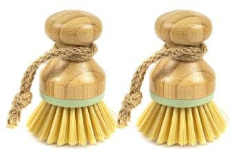 Bamboo Palm Brush, Scrub Brush for Cleaning Dishes, Cast Iron Pots, Pans, Vegetables and Sink(2pack)