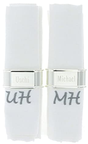 2er Set Serviettenringe mit Namensgravur - Servietten mit gestickten Initialen ideal für die festlich gedeckte Tafel oder als Geschenk