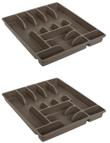 Engelland 2 x Besteckkasten Besteckkorb mit 9 Fächern, Besteckeinsatz aus Kunststoff, BPA-frei, Farbe: Braun, Maße: 45 x 39 x 5 cm