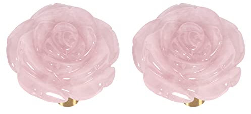 mookaitedecor Set of 2 Natural Rose Quartz Pink Crystal Drawer Pulls and Knobs with Screws, Decorative Floral Rose Flower Stone Knob Handles for Cabinet Cupboard Kitchen Door Dresser