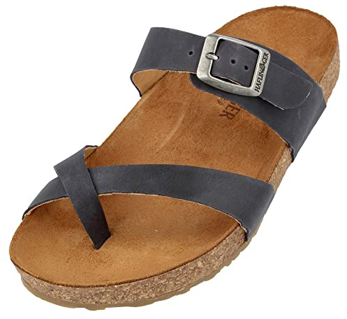 HAFLINGER Bio Juno Leder Pantolette Sandale Korkfußbett Unisex Blau (Country Marine 1722), Gr 48