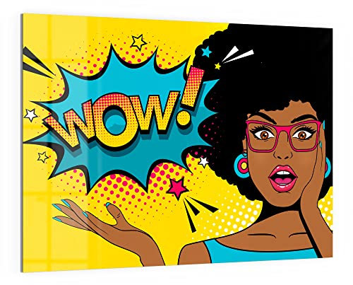 DEQORI Glas-Magnettafel | 120x90 cm groß | Motiv Comic-Frau erstaunt: WOW | Memo-Board aus Glas | Magnetboard inkl. Magnete, Stift & Tuch für Küche & Büro | Tafel magnetisch & beschreibbar