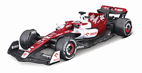 Bburago Alfa Romeo F1 Team Orlen C42 (2022): Modellauto im Maßstab 1:43, #24 Guanyu Zhou, mit Fahrer, Hardcase, rot-weiß (18-38068Z)