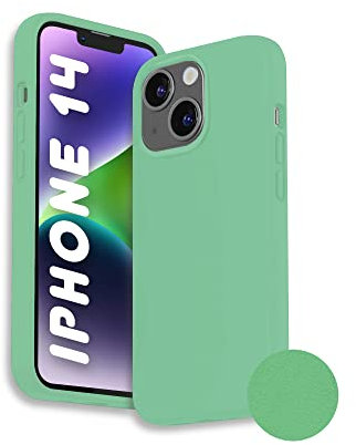 Cover per iPhone 14 Silicone Liquido Verde Chiaro PHONIX Italia - Custodia per iphone 14 compatibile con Ricarica Wireless - Cover per iPhone 14 Morbida Antiurto con Bordi Rialzati